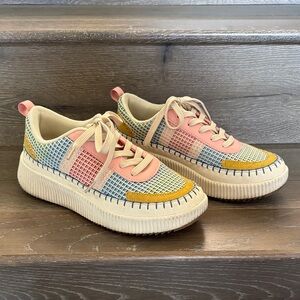 Nicole Miller - Sneaker in Pink, Yellow Multi-color w/Woven Texture and Suede -9